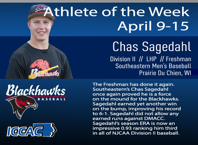 Sagedahl Receives Conference Athlete of the Week For a Third Time