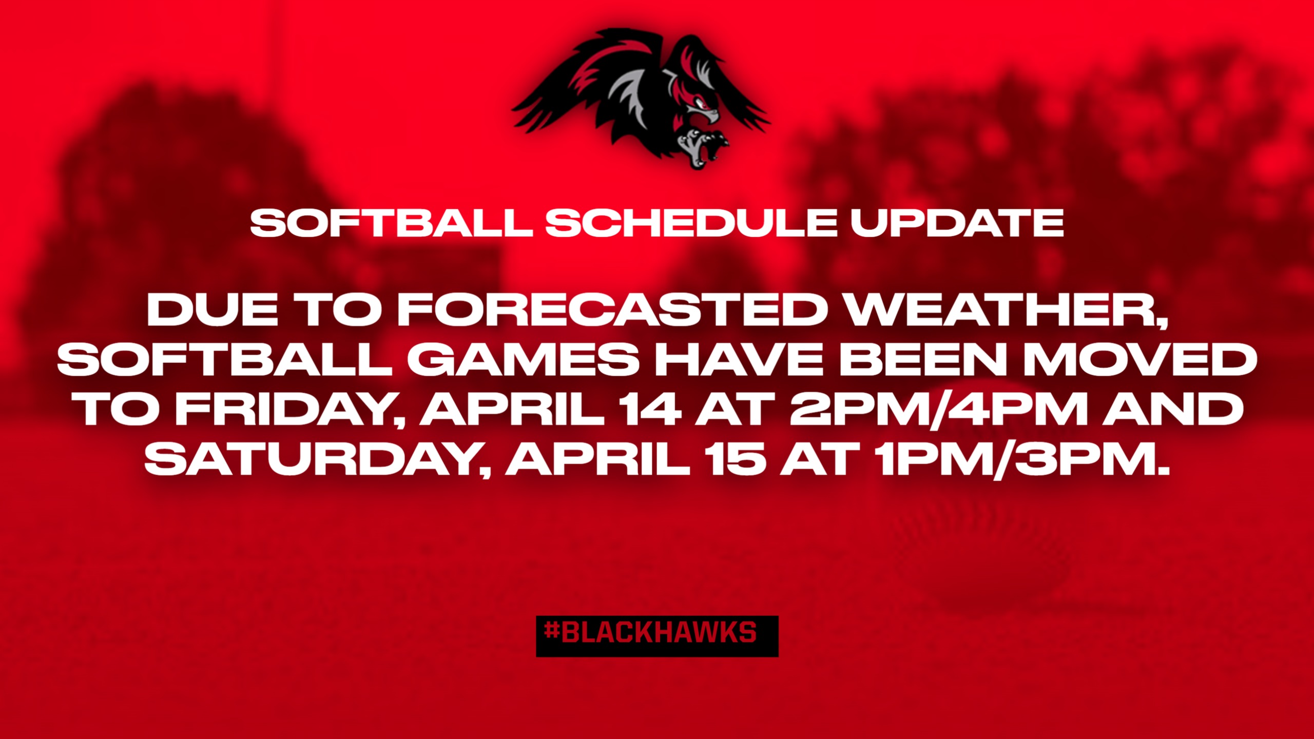 Softball Weekend Schedule Changes
